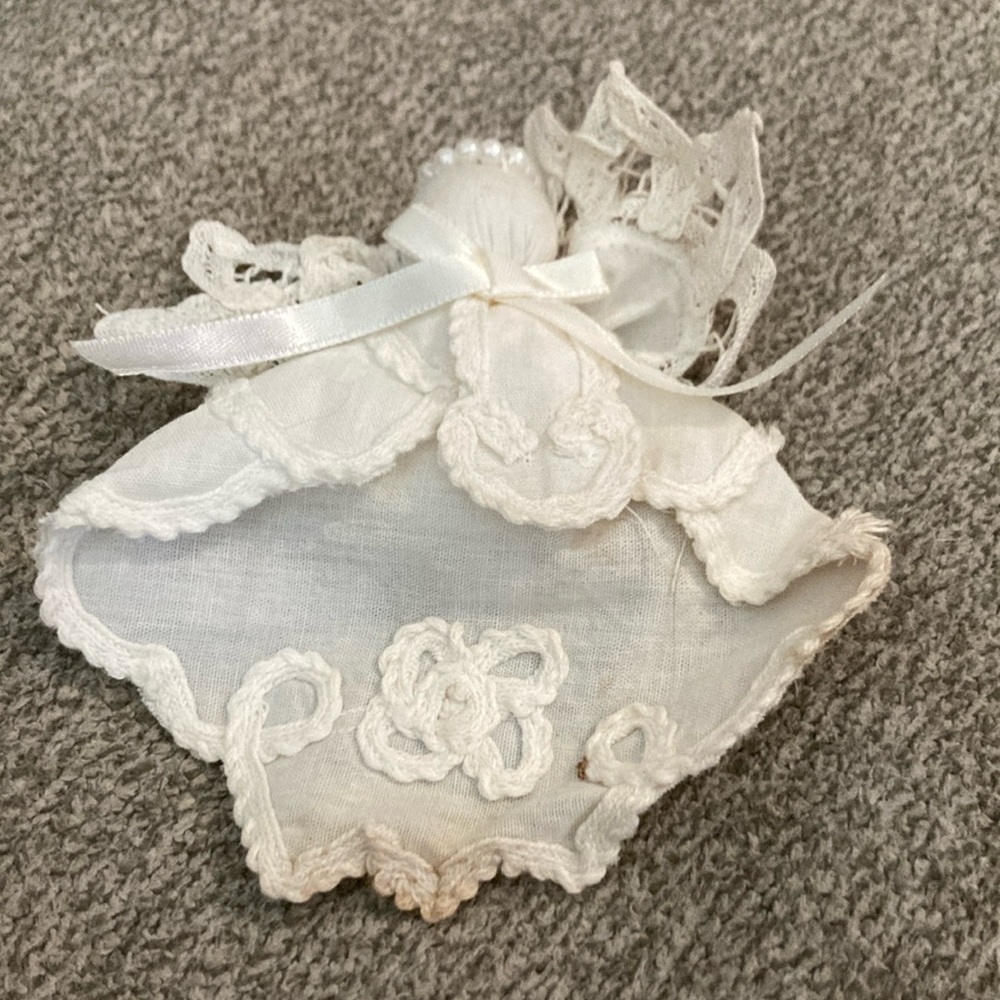 Cotton and polyester angel ornament white with faux pearl halo